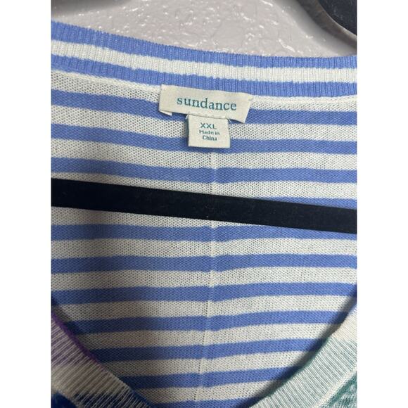 Sundance Johanna Lightweight Blue Striped V Neck Casual Sweater 100% Cotton XXL - Picture 8 of 8